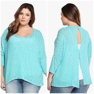 Torrid Hi-Lo Open Back Sweater Teal Blue Size 1X